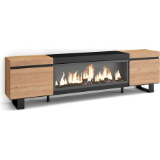 Skraut Home TV Cabinet, Lowboard, for Living Room and Dining Room, 210, for TVs up to 80 inches, Electric Fireplace, XXL, Industrial Design, Modern Style, Oak Black