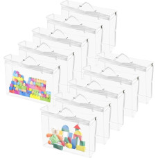 KNGNGK 10 žaislų laikymo krepšių pakuotė, 40 × 30 × 10 cm, neperšlampami PVC žaislų laikymo krepšiai su užtrauktuku, permatomi, organizatorius su rankena, skirti statybiniams blokeliams, knygoms, dėlionėms,