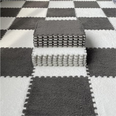 ouxei 18 Stück 30,5 X 30,5 cm (12 X 12 Zoll) Dicke, Ineinander Greifende Teppichfliesen Aus Plüsch-Eva-Schaum Mit Kanten(Gray White)