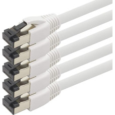 1aTTack.de 3,0 m Cat 8 tinklo kabelis CAT8 kabelis baltas - 5 vnt. Cat.8 LAN 2000 MHz 40 Gbit s 40GBase-T Poe+ Patch kabelis Ethernet kabelis LSZH - 5 x 3 m baltas