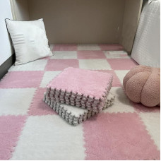 ouxei 40 pakuočių 12 x 12 x 1 cm minkštų pliušinių putų grindų kilimėlių su kraštais, skirtų namų apdailai (rožinė+balta)