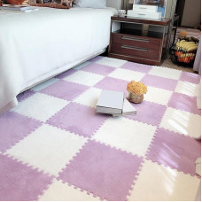 ouxei 32 Stück 12x12in (30,5x30,5 cm) 0,4in (1 cm) Ineinander Greifende, Zottelige Eva-Schaum-Fußmatten Für Zuhause(Purple+White)