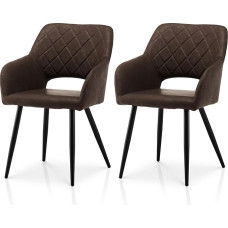 TUKAILAI Dining Room Chairs Set of 2 Faux Leather Kitchen Chairs Upholstered Chairs with Open Backrest, Armrests, Padded Seat, Metal Legs, Chairs for Living Room, Dining Room, Kitchen