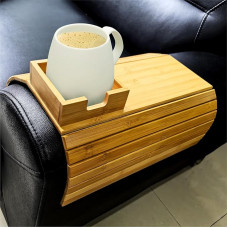 MAGIC BAMBOO Couch-Getränkehalter, Bambus-Sofa-Armlehnentablett mit abnehmbarem Getränkehalter, faltbar, rutschfest, Couchtisch für Getränke, Snacks, Fernbedienungen und Telefone, universell passend