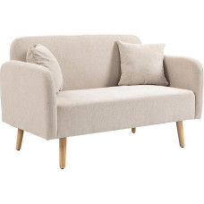 HOMCOM dvivietė sofa, sofa su 2 pagalvėlėmis, minkšta dvivietė sofa, minkšta sofa su aksomo išvaizda, porankiais, minkštasuolis svetainei, miegamajam, 130 x 70 x 80 cm, kreminė