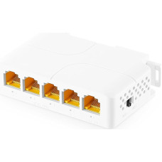 Gigabit PoE Passthrough Switch, 1 PoE in 4 Out POE Extender, IEEE802.3af/at/bt poe Powered 90W, 10/100/1000Mbps Ethernet, DIN Rail & Wall Mounted, Plug and Play