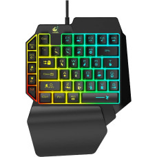 Auveach K15 LED vaivorykštinis apšvietimas 39 klavišai Ergonomiška USB vienos rankos žaidimų klaviatūra riešo palaikymas nešiojamajam kompiuteriui (PUBG versija)