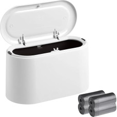 KUIZHEN Desk Trash Can, Desk Bin with Lid with 4 Rolls Trash Bags, Portable Mini Trash Can with Lid for Room, Kitchen, Bedroom, Bathroom, Office, White