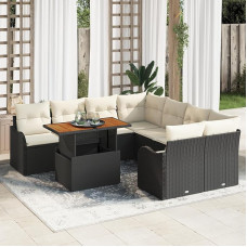 Rantry 9-teilige Garten Sofa Set mit Kissen Schwarz Poly Rattan Akazie, 2-Sitzer Garten Sofa mit Kissen Schwarz Poly Rattan Gartenlounge Model3349438