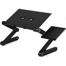 Dioche Laptop Stand Foldable Adjustable Aluminum Laptop Table Desk with Mouse Holder and 2 Cooling Fans for Bed Sofa (Black)