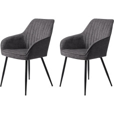 FJORDFORM Dining Chairs Set of 2 Upholstered Chairs Black Metal Legs Painted Pattern Dark Grey