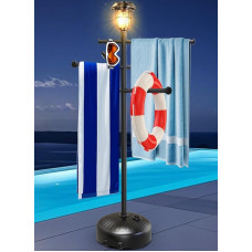 160 cm Solar Light Pool Towel Rail Outdoor for Outdoor Use, Towel Rail Standing with Wheels, 6 Adjustable Bars Accessories, Towel Holder for Pool, Hot Tub