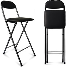 Faltbarer Barhocker mit Rückenlehne und Fußstütze, 65 cm Höhe, gepolsterter Sitz, idealus Küche, Schlafsaal, Büro, Zuhause, Schwarz