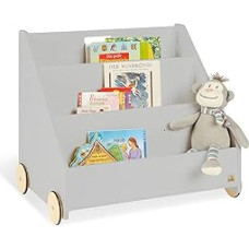 PINOLINO Lasse Children's Bookcase with Wheels, Made of MDF, 3 Compartments, 1 Secret Compartment, Rubberised Wooden Wheels, for Children Aged 3 and Above, Grey