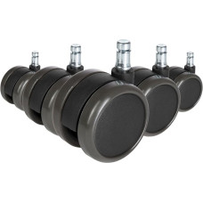 hjh OFFICE, 619028, Castors, Wheels for office, executive chairs, ROLO FREE, black, , Set of 5 x special castors for hard floors 10 mm pin, 65 mm diameter wheel e.g. parquet, laminate, tile or stone floor, no brakes, casters