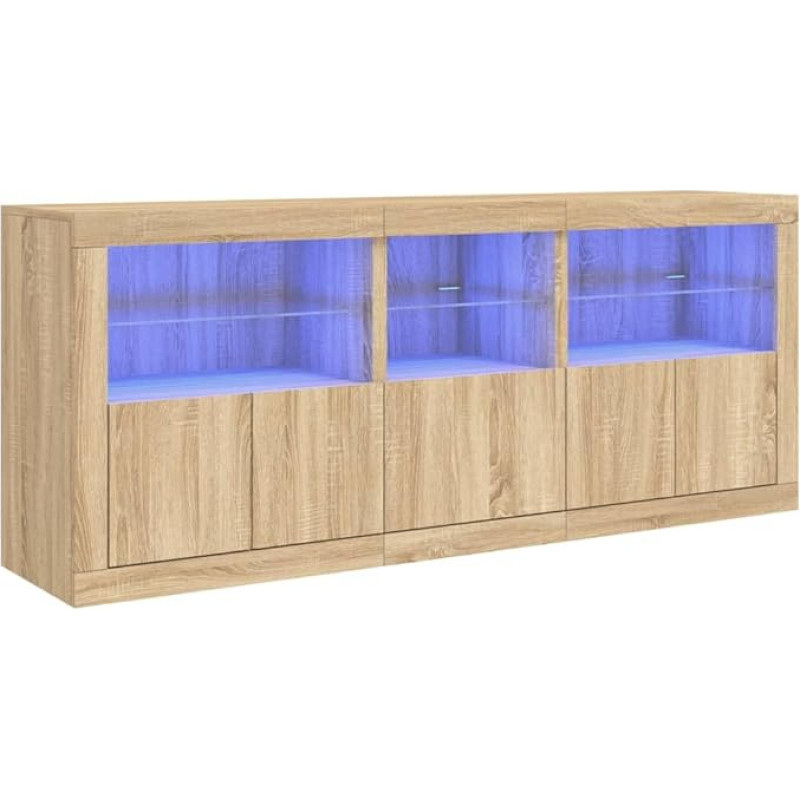 vidaXL šoninė spinta, komoda su daugybe stalčių, aukštų stalčių spintelė su LED lemputėmis, šoninė spinta, šoninė spintelė, stovinti spintelė, moderni, Sonoma ąžuolas