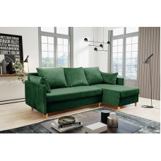 KIER FURNITURE - kampinė sofa 210 x 140 cm - L formos sofa - sofa su miego funkcija ir lovos dėže - gulimas paviršius 140 x 200 cm - osmanas kairėje arba dešinėje - sofa-lova, svečių lova - aksominė žalia - 210 x 140 x