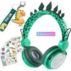 SVYHUOK Dinosaur Headphones Bluetooth Headphones Children with Microphone, Over Ear Headphones Wireless Children with 85 dB Volume Limit, Suitable for PC/iPad/Study/Phones Children's Headphones Gifts