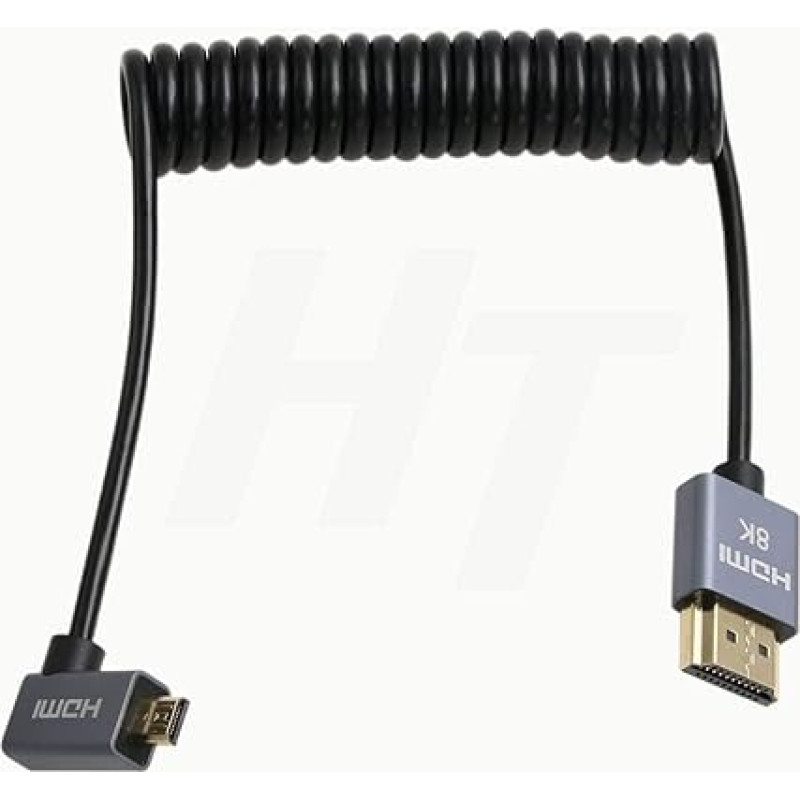 HangTon Micro HDMI 4K 8K 60Hz Right Angle HDMI Coiled Cable for Sony A7III A7RIV Canon R5 R6 GH4 S5 Z50 Camera ATOMOS Ninja V Portkeys Monitor Type A D HDMI 2.1