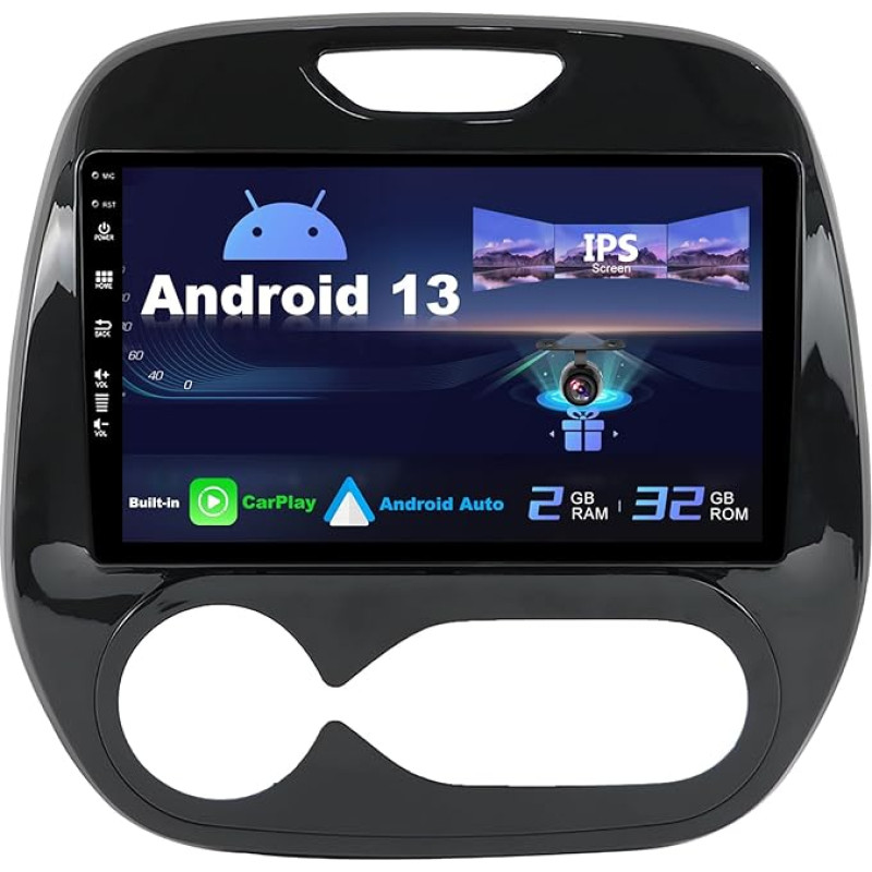 Android 13 IPS Car Radio Suitable for Renault Kaptur Captur (2014-2019) - Built-in CarPlay / Android Car - Reversing Camera Free - 2G + 32G - Steering Wheel Control DAB Fast Boot WiFi 4G DSP - 2 DIN 9