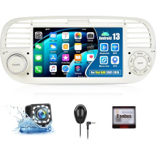 CAMECHO Android 13 Navigation Car Radio for Fiat 500 2007-2015.7 Inch HD Touchscreen Bluetooth Radio 1+32G with Reversing Camera GPS WiFi FM Mirror Link + Canbus SWC External Microphone Double USB