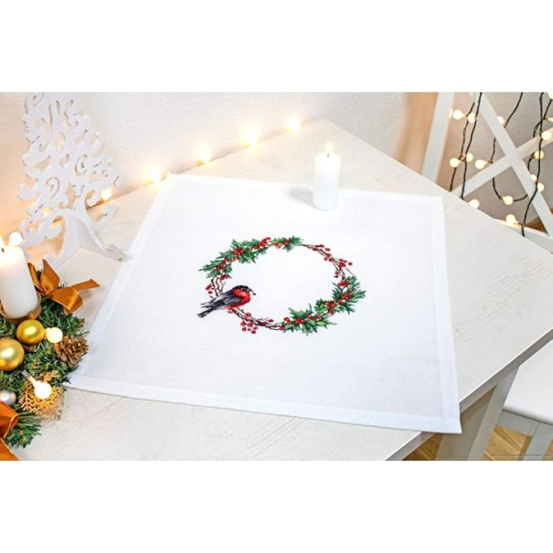 Luca-S FM015 Christmas Wreath Cross Stitch Set Tablecloth Cotton Multi-Coloured 45 x 45 cm