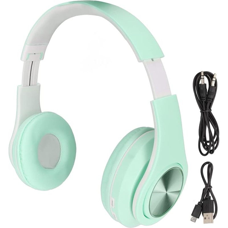 Elprico Bluetooth Headphones, Noise Reduction, Foldable Wireless Over-Ear Headphones with Colourful Light for Phone Laptop (Green)