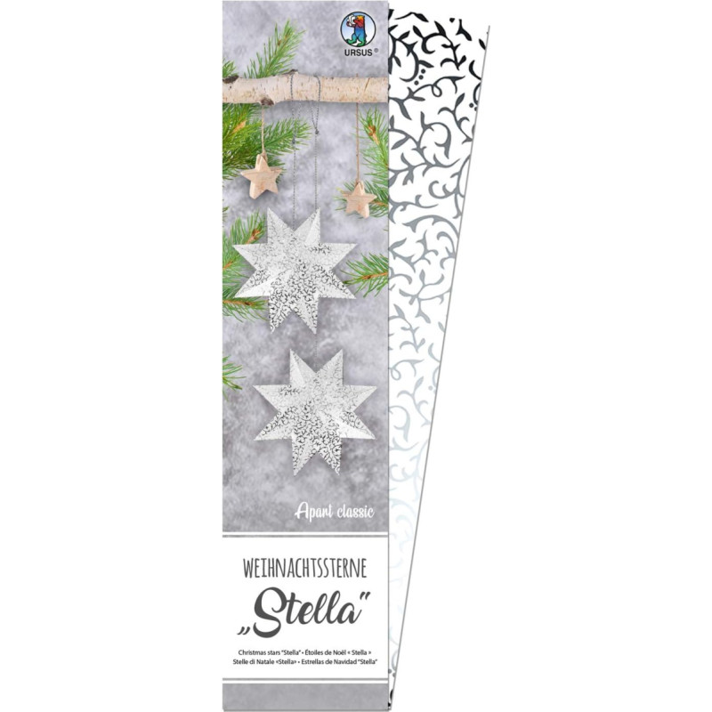 Ursus Stella Apart Classic 16140000 Christmas Star 110 g Approx. 7 x 30 cm 33 Sheets Coloured Front with Pearl Effect Foil Finish in Silver Includes Folding Instructions