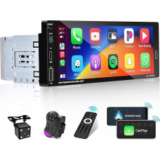 Hikity Wireless Carplay Android Car Radio 1Din with Screen Type C 6.86 HD Touchscreen 1Din Car Radio with FM Bluetooth Handsfree Reversing Camera Mirror Link USB Fast Charge SWC