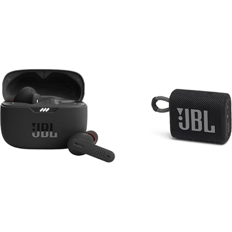 JBL Tune 230 NC TWS Waterproof True Wireless In-Ear Headphones with Noise Cancelling in Black - With Up to 40 Hours of Music Playback & GO 3 Small Bluetooth Box in Black