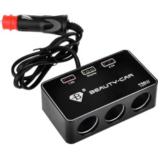 O14C Car Cigarette Lighter Splitter 3-Way Socket + 2 USB Ports, 120 W, 12 V/24 V Car Charger for Smartphone, Tablet, GPS, Sat Nav