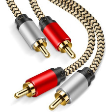 Hanprmeee Cable 2RCA 3M, Stereo 2 RCA Male to 2 RCA Male Nylon Braided Audio Coaxial Cable Gold-Plated Connectors for CD, DVD, Home Theatre, TV, Speaker, Amplifier etc. (3M)