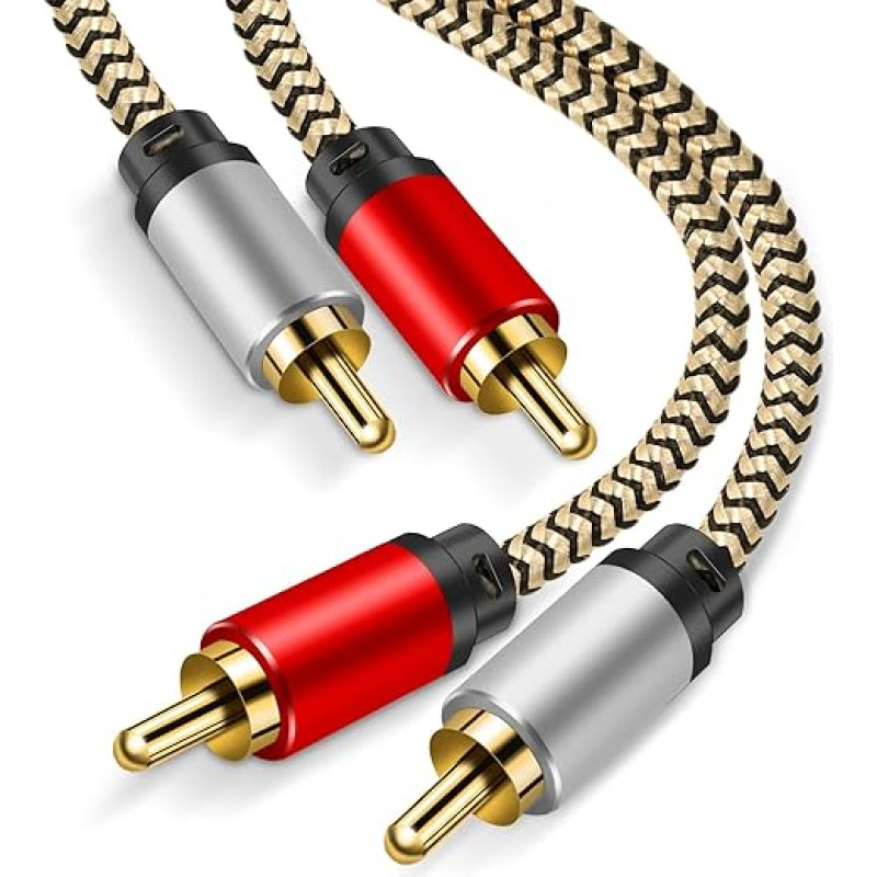 Hanprmeee Cable 2RCA 3M, Stereo 2 RCA Male to 2 RCA Male Nylon Braided Audio Coaxial Cable Gold-Plated Connectors for CD, DVD, Home Theatre, TV, Speaker, Amplifier etc. (3M)