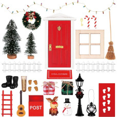 DatingShiny Pack of 26 Christmas Miniature Gnome Door Accessory Set, Miniature Gnome Accessories with Gnome Door, Letter Boxes, Wreath, Christmas Tree Fence