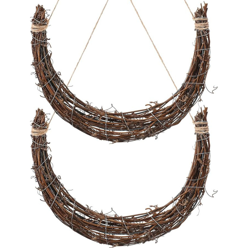 Warmhm Rattan Wreath Moon Shape Handmade Rattan Rings Vine Wreath DIY 2pcs