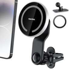 MAGJIEYX Compatible Magsafe Car Mount Magnetic Mobile Phone Holder 360° Adjustable Strong Magnetic Mobile Phone Holder Car for iPhone 15 14 13 Pro Max Plus Magsafe Case & All Phones Metal Ring