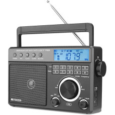 Retekess TR629 Portable Radio, Radio with Speaker, FM AM SW LW, AC Cable or Battery Operated, USB SD Card, Alarm Clock, for Elderly People (Black)