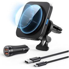 ESR 15W HaloLock Magnetic Wireless Mobile Phone Holder Charger Compatible with MagSafe Car Mount with Charging Function and iPhone 16/16 Pro/16 Pro Max/16 Plus/15/14/13/12 Series with 36W Car Charger