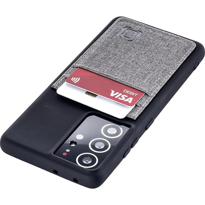 Dockem Galaxy S21 Ultra Wallet Case: Hidden Metal Plate for Magnetic Mounting with Faux Leather Canvas Style, 2 Card Slots (Black and Grey Luxe M2T, 6.8