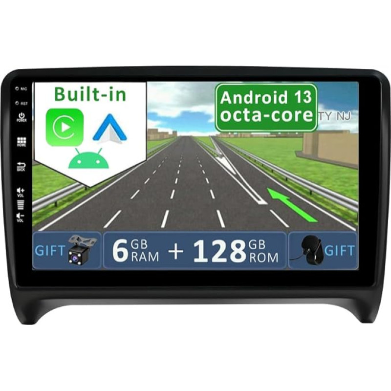 YUNTX [6GB + 128GB] Android 12 Car Radio for Audi TT MK2 8J (2006-2012)-[Integrated CarPlay/Android Car/DSP/GPS]-9 Inch IPS 2.5D Camera + MIC-DAB/Mirror Link/Bluetooth 5.0/360 Camera/Steering Wheel