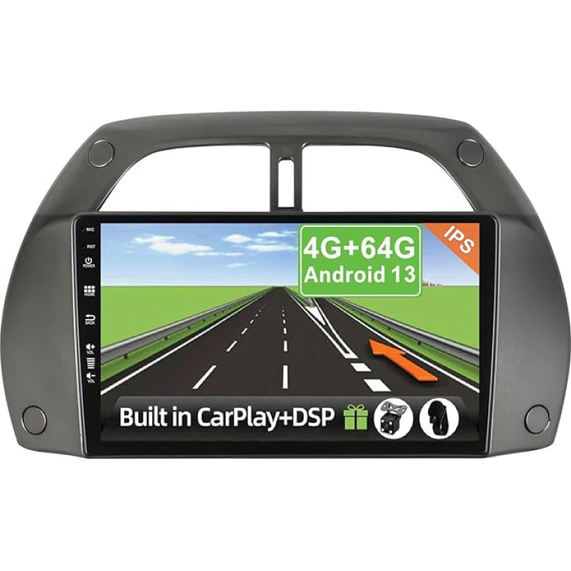 YUNTX [4GB+64GB] Android 13 Car Radio for Toyota RAV4 (2001-2006)-2 DIN [Integrated Wireless CarPlay/Android Car/DSP/GPS] Camera + MIC-DAB/IPS/Steering Wheel Control/MirrorLink/WiFi/USB/4G/360 Camera