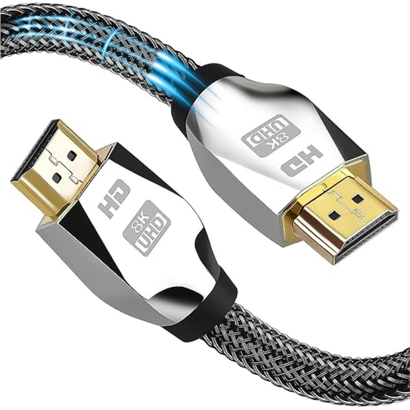 Reagle HDMI 2.1 Cable - 8K@60Hz, 4K@120Hz, 48Gbps, eARC, DolbyVision, HDR10, VRR, FreeSync, G-Sync, Nylon Braid, Gold-Plated Connectors, Compatible with PS5, Xbox Series X/S, LG OLED, RTX 30xx (3m)