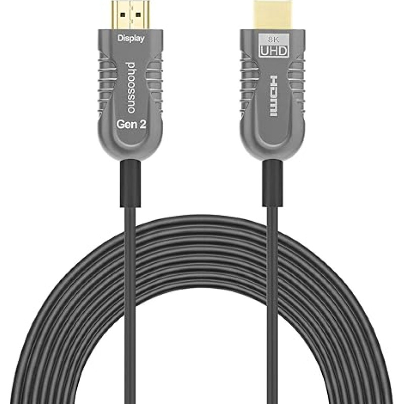 phoossno Gen 2 Certified 8K Fibre Optic HDMI 2.1 Cable Ultra High Speed HDMI Cable 48Gbps 65ft 20m HDR eARC HDCP2.2 2.3 Supports 4K 120Hz 8K60Hz Compatible with PS5 Xbox RTX3080/3090/LG C9/B9