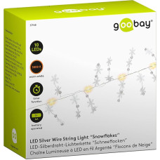 goobay 57948 LED Fairy Lights with Timer Function Battery Function Snowflakes LED for Hanging - Fairy Lights for Indoor Use with 10 LEDs 3000 K IP20 Silver, Transparent