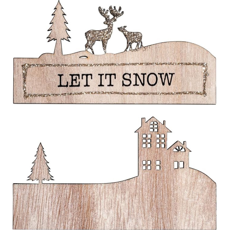 Rayher 46561000 Christmas Decoration Made of Wood, Two-Piece, with Filigree Motifs and Text: Let It Snow, 11 x 6.2 cm, Wooden Decoration