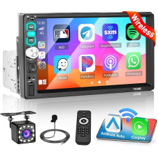 Car Radio Wireless CarPlay Android Car 1 DIN Radio with Screen 7 Inch Touch Display Car Radio with Bluetooth Hands-Free Kit FM USB AUX TF Reversing Camera