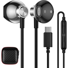 USB C Headphones Type C Headset HiFi Stereo Earphones with Cable and Microphone Semi In Ear Headphones for iPhone 16 15 Pro Max Pixel 9 Pro XL 8 Samsung Galaxy A35 A55 A34 A54 A53 S24 Ultra S23 FE