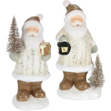 Ceramic Santa Claus Figurine with Tree Lantern Gift Set of 2 21 x 7 x 10 cm Figure Decoration Christmas Decoration Santa Claus Table Decoration Christmas Decoration Art Figure Decorative Statue