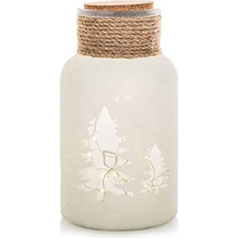 EUROCINSA Frosted Glass Jar with Transparent Pine Wood with Lights (without Batteries) 14 Diameter x 26 cm 1 Piece One Size