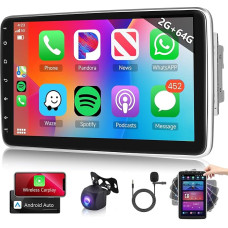 2G + 64G Android Car Radio 2 DIN with Wireless Apple Carplay Android Car with GPS Navigation WiFi 10.1 Inch Vertical Rotating Screen Car Radio with Bluetooth FM/RDS/DAB+/DVR Steering Wheel Control